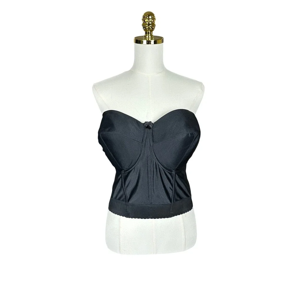 Delicates‎ Black Longline Corset Bra Strapless Underwire Boned 42DD Made in USA